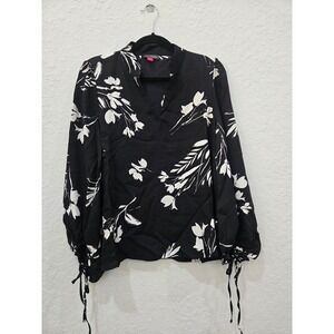 Vince Camuto‎ Black Floral Print Long Sleeve Blouse Top Size L